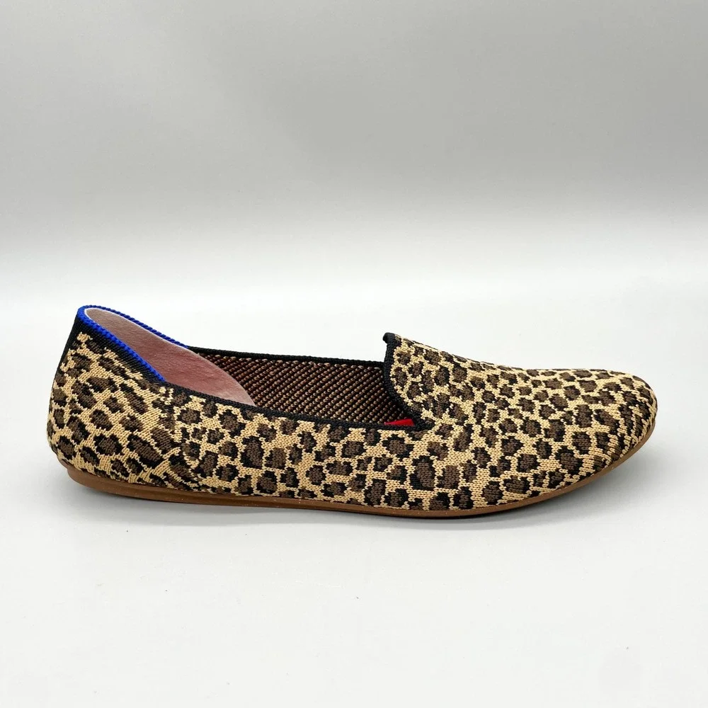 Rothys The Loafer Little Cat Womens 8 Leopard Print Knit Flats Slip On Preppy